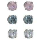 Sterling Silver and Round Blue, Pink & White Cubic Zirconia Stud 