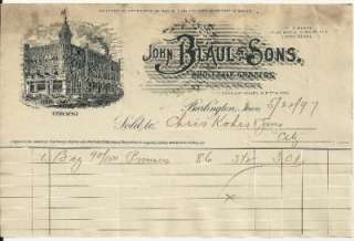 1897 Invoice John Blaul & Sons,Wholesale Grocers & Coffee Roasters 