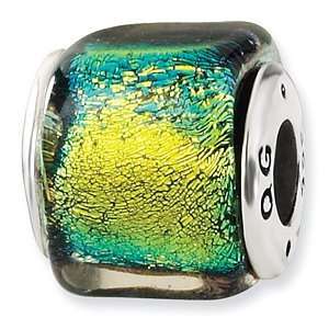  Sterling Silver Yellow Dichroic Glass Square Bead Jewelry