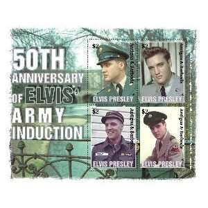 ANTIGUA50TH ANNIVERSARY OF ELVISS ARMY INDUCTION SHEETLET OF 4X$2