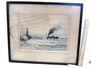 Norman Wilkinson Signed Etching Lusitania Steamship/Ship Sinking at 
