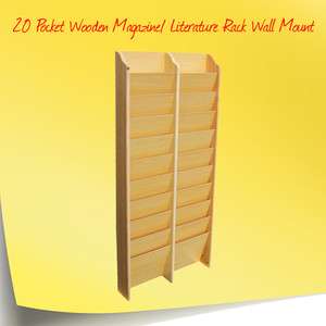 20 Pocket Wooden Magazine/ Literature Rack Wall Mount  
