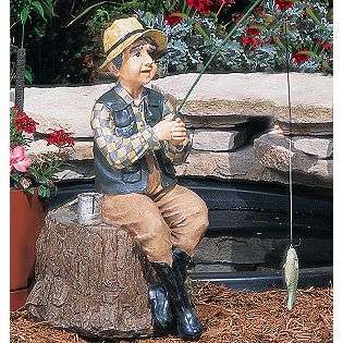 Fishing Grandpa Statue  Outdoor Living Outdoor Decor Lawn Ornaments 