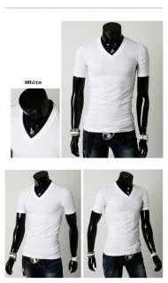 Mens Casual Slim Fit Short Sleeve V Neck Cotton Basic T Shirts Top / 7 