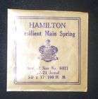 NOS 12s Hamilton Pocket Watch Mainspring, #6021