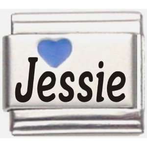   Jessie Dark Blue Heart Laser Name Italian Charm Link Jewelry