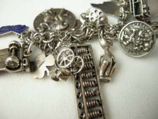   Vintage Sterling Silver Charm Bracelet  Mechanical Movable Charms