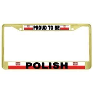   Be Polish Flag Gold Tone Metal License Plate Frame Holder Automotive