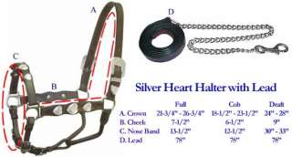 Quality Horse Leather Show Halter Silver Hearts COB BLK  