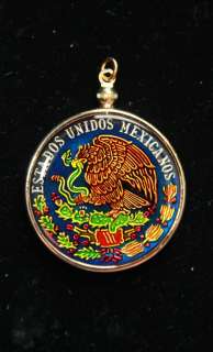 Hand Painted Mexican 100 Pesos Coin Pendant Jewelry  