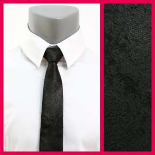   Casual Vintage Skinny Slim Black Faux Leather Neckties 2.15  