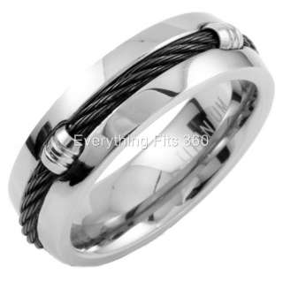 Titanium Ring Black Cable Band 7mm Size 6 to 16  
