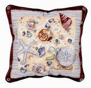 Nautical Sea Shells Sampler Pillow 17 X 17 Cotton Polyester Made In 