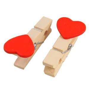   Home Red Heart Decor Metal Spring Wooden Peg Clips