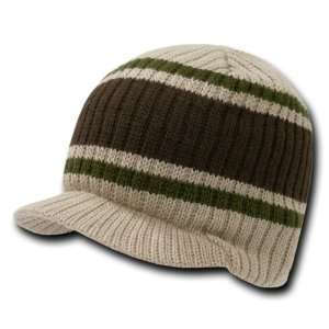   BROWN STRIPED CAMPUS JEEP CAP VISOR BEANIE SKI CAP CAPS HAT HATS TOQUE