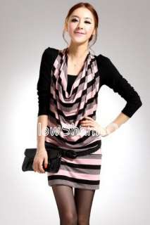 piece set striped belted mini dress pink xs/s  