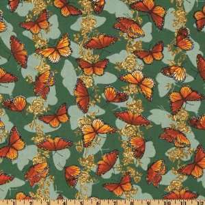  44 Wide Butterfly Silhouette Green Fabric By The Yard 