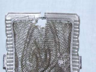   silver metal mesh clutch purse bag vintage rhinestones 2949  