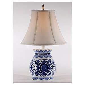  Blue White Porcelain Table Lamp with Petals Shaped Top and 