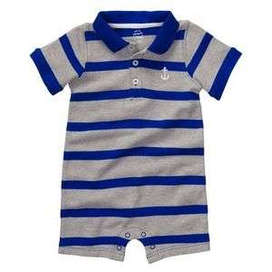 NWT Carters Boys Gray & Royal Blue Striped Polo Style Romper  