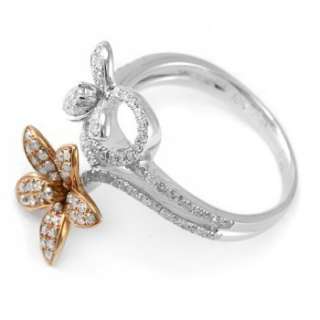FINE DIAMOND FLORAL RIGHT HAND RING 14K WHITE & ROSE/PINK GOLD FLOWER