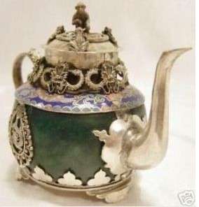 Collectible Chinese Tibet silver/jade teapot  