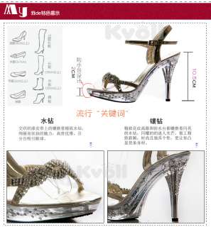 Ladies Sexy Gold Diamante Ankle Strap High Heels Platform Sandals 