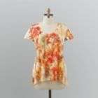 Womens Plus V Neck Short Sleeve Floral Print Top