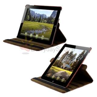   Rotating Stand Leather Case Cover For iPad 2 Brown Crocodile  
