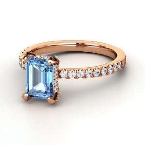 Reese Ring, Emerald Cut Blue Topaz 14K Rose Gold Ring with 