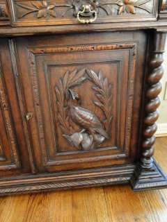 Antique French Hunt Cabinet Hutch Buffet Bookcase Louis XVI Dark Oak 
