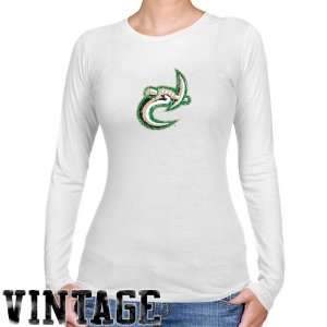Charlotte 49ers Ladies White Distressed Logo Vintage Long Sleeve Slim 