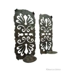  Set of 2 Scroll Cast Iron Candle Holders Wall Sconces 