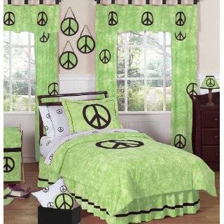 Lime Groovy Peace Sign Tie Dye Childrens Bedding 3pc Full / Queen Set