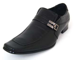 Mens Leather Dress Shoes Buckle Strap Loafers Slip On Shoe Horn Black 