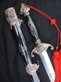 39.4 Chinese Tai Chi Sword Craved Dragon Saya Jian Red Tassel  