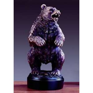 Bronze Bear Sculpture 13.5 Tall x 6 Wide   Woodtone Base 5.5 in 