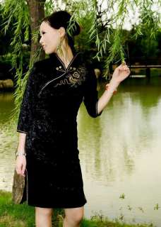 BLACK Chinese syle womens dress Cheongsam SZ：S M L XL XXL 3XL 