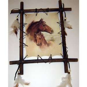  Framed Indian HORSES Picture #1 Native American 9 x 11 