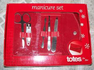 Totes for Her   MANICURE SET w/ Red Snap Case   5 Tools  NIB 