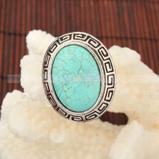 Elegant Charming Large Oval Turquoise Adjustable Rings  