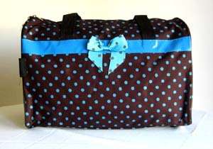 19 Duffel/Tote Bag Brown&Blue Polka Dots Luggage Purse  