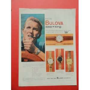Bulova Sea King Watches, 1959 print ad(man/pipe/boat)original magazine 