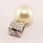   White Pearl Diamond 14K White Gold Vintage Earring Pendant Set  
