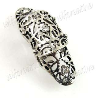 Filigree Floral Armor Hinged Knuckle Joint Ring Sz 6 Crystal Polish 