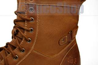   Men Military Style Shoes Pull on Lace Up Boots Brown Size 11  