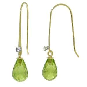    14k Gold Fish Hook Earrings with Genuine Diamond & Peridot Jewelry