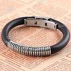 1x Stainless Steel Wire Wrap Rubber Cuff Wrist Bracelet Fold Punk Rock 