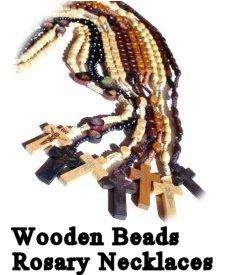 Mens Black Rosary Necklace Wooden Gold Tone Beads Crucifix 29 long 