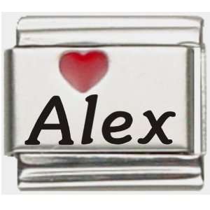  Alex Red Heart Laser Name Italian Charm Link Jewelry